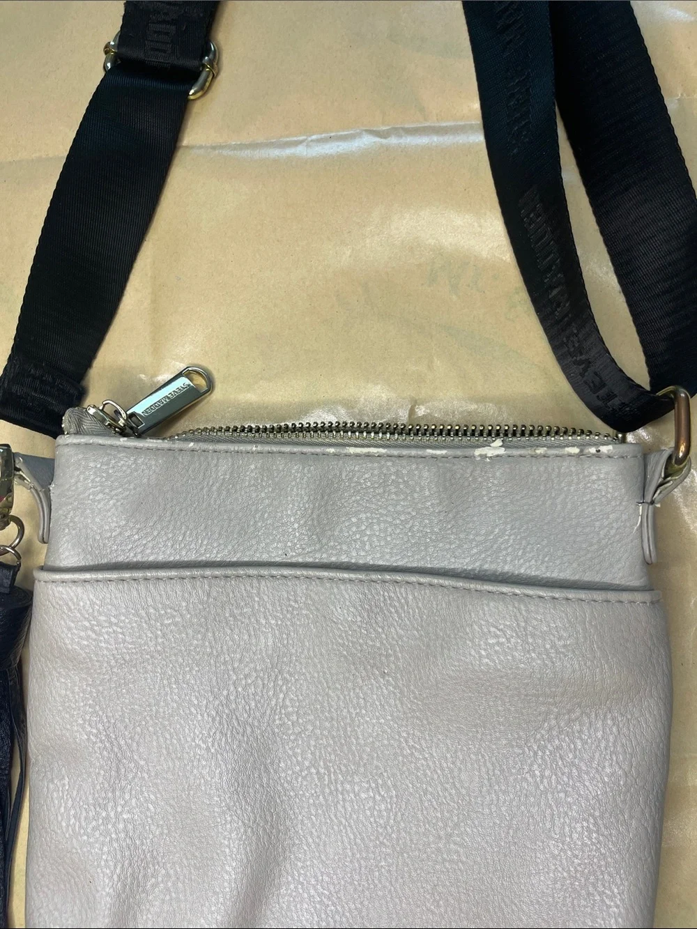 Steve Madden Cream Crossbody with Black Strap and Tassel